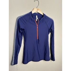 Helen Jon Rash Guard Swim Shirt Womens Blue Geometric Print Half Zip Smal Resort